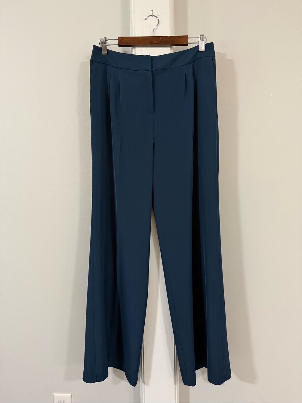 Donna Karan Teal Pleated Wide-Leg Trousers